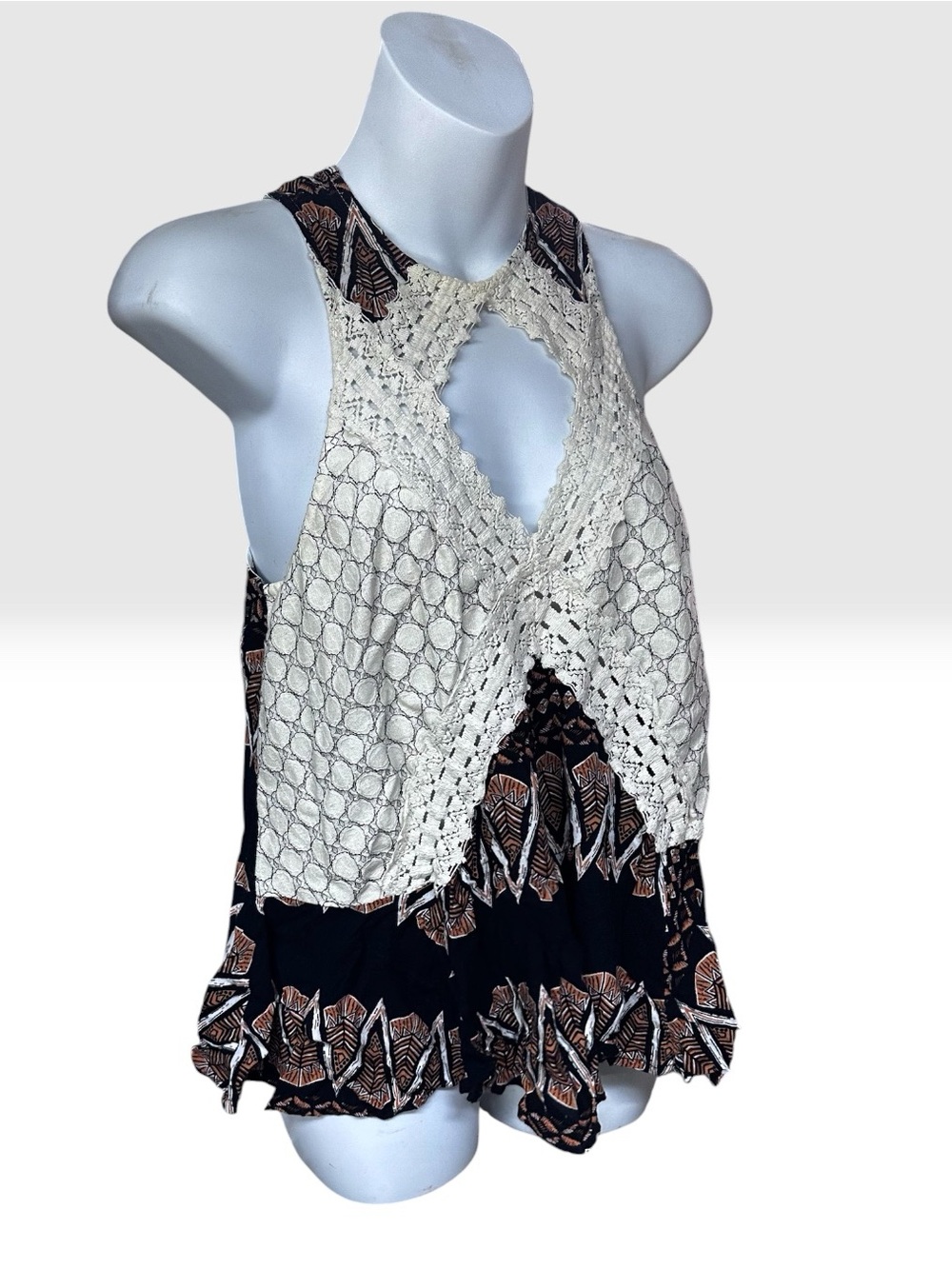 Melrose and Market Ivory Crochet & Black Printed Halter Camisole